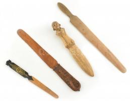 4 db faragott fa levélbontó kés, XX. sz. közepe v. második fele, kopásnyomokkal, h: 24 és 39 cm között