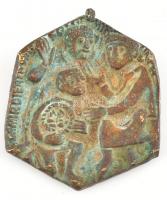 Régo bronz keresztény medál, sérült, kopott, akasztó nélkül, 6x5cm