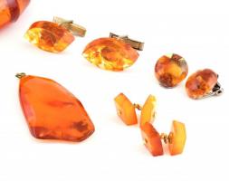 Vegyes borostyán tétel, gyűrű, mandzsetta, stb, kopott