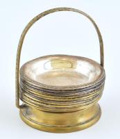 12 személyes alpakka dzsem / lekvár tartó, jelzett, kopott, m:10cm, d:7cm