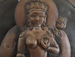 Bomborított réz fali dísztál, keleti motívummal, kopott, jelzés nélkül, d:35cm