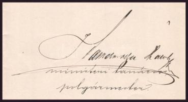 1896 Kammermayer Károly (1829-1897) budapesti polgármester aláírt igazolása Sigray János fővárosi mé...