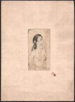 Brusch Péter (1921-1985): Női akt. Vegyes technika, papír, jelzett. Kissé foltos paszpartuban, 13,5×7 cm