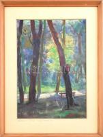 Olvashatatlan jelzéssel: Napfényes erdőrészlet. Akvarell, papír, üvegezett fa keretben, 40,5×28 cm