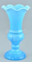 Antik szakított üveg váza, kék, kopott, m:16,5cm
