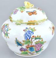 Herendi Viktória mintás, fonott kosár nyomott porcelán, jelzett, kopásnyomokkal, m:16, d:16cm