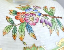 Herendi Viktória mintás, fonott kosár nyomott porcelán, jelzett, kopásnyomokkal, m:16, d:16cm
