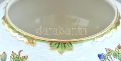 Herendi Viktória mintás, fonott kosár nyomott porcelán, jelzett, kopásnyomokkal, m:16, d:16cm