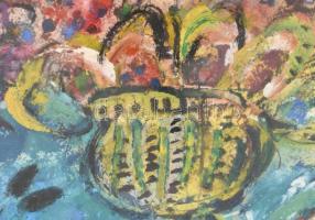 Tóth Ernő (1949- ): A nagy buborék. Vegyes technika, papír, jelzett. Üvegezett, kissé sérült fa kere...