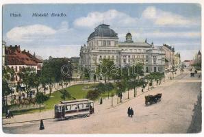 1915 Pilsen, Plzen; Mestské divadlo / theatre, tram