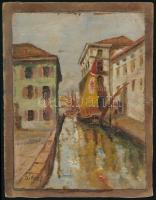 Ditye F jelzéssel: Vízparti város (Velence?). Olaj, vászon, kartonra kasírozva. 16x12 cm