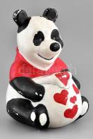 Panda formájú persely, kézzel festett cserép, lepattanásokkal, kisebb sérülésekkel, m: 24 cm