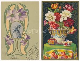 8 db RÉGI virágos motívum képeslap vegyes minőségben / 8 pre-1945 flower motive postcards in mixed quality