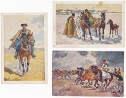 3 db RÉGI Benyovszky motívum képeslap / 3 pre-1945 Hungarian folklore motive postcards