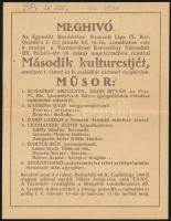 cca 1920 Meghívó az Egyesült Keresztény Nemzeti Liga IX. ker. Osztálya második kultúrestjére