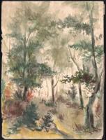 Olvashatatlan jelzéssel: Erdőrészlet, 1947. Akvarell, papír, lap széle sérült. 39x29 cm