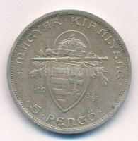 1938. 5P Ag "Szent István" T:1-,2 patina Adamo P8.1