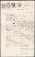 1865 Mosonmagyaróvár, alispánnak címzett kérelem elcserélt birtokrészek ügyében, 4 db okmánybélyeggel