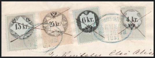 1865 Mosonmagyaróvár, alispánnak címzett kérelem elcserélt birtokrészek ügyében, 4 db okmánybélyegge...