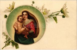 Jézus és Mária / Jesus and Mary. Wezel & Naumann Serie 20. No. 4. floral, litho