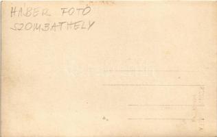 Szombathely, M. kir. téli gazdasági iskola, díszmagyarba öltözött urak az iskola előtt. Haber photo