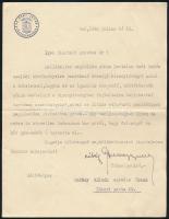 1940 Ózd, vitéz Hubay Gyula főszolgabíró levele Dutkay Kálmán ezredesnek, saját kezű aláírásával