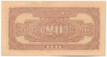 Kínai Köztársaság 1948. 20Y T:II hajtatlan, sarokhajlás, fo. Chinese Republic 1948. 20 Yuan C:XF unf...