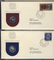 Pápua Új-Guinea 1975. 1t, 2t, 5t, 10t, 20t, 1K forgalmi sor, különálló érmés-bélyeges borítékokon, d...