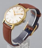 Omega mechanikus férfi karóra, 1950 körül, bőr szíjjal, működik, d:37mm