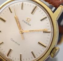 Omega mechanikus férfi karóra, 1950 körül, bőr szíjjal, működik, d:37mm