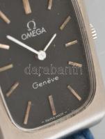 Omega mechanikus férfi karóra, kék bőr szíjjal, működik, kopott, d:27mm