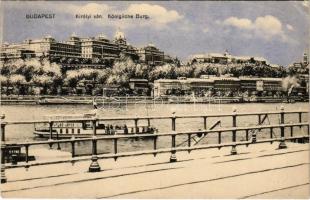 1915 Budapest I. Királyi vár télen, gőzhajó Hunyadi János keserűvíz reklámmal (EK)