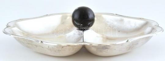 Német fém kínáló, jelzett: bakelit fogó alatt, kopott, d:25cm