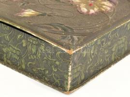 Szecessziós karton doboz, kopott, 17x17cm