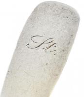 Ezüst (Ag) Teás kanál 6db, monogrammos, horpadásokkal, jelzett, h:18cm, nettó:98g