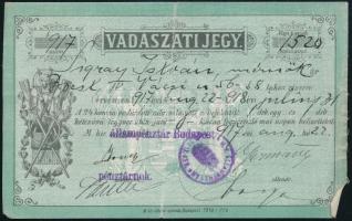 1917 Vadászati jegy, vadászjegy Sigray István építész mérnöknek