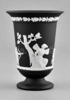 Wedgewood angol fekete camea porcelán váza, jelzett, hibátlan, m:13,5cm