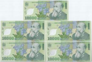 Románia 2000. 10.000L (5x, közeli sorszámok, közte egy sorszámkövető pár) T:I Romania 2000. 10.000 Lei (5x, close serials, within one pair of sequential serials) C:UNC Krause P#112