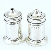 Ezüst (Ag) mustártartó és só és bors szórór, jelzett, angol, nettó:45g, m:6cm