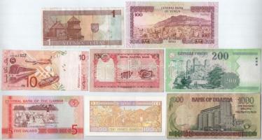 8db-os vegyes, magyar és külföldi bankjegytétel, közte Litvánia, Guinea, Jemen, Gambia T:I-III
8pcs...