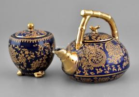 Kínai teás kiöntő és cukordoboz. Jelzett porcelán, levonóképes, hibátlan m: 12 cm, m: 10 cm