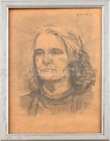 Csók I. jelzéssel: Női portré. Ceruza, papír. Üvegezett fa keretben. 44x31,5 cm
