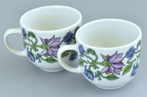 Hollóházi MALÉV szignós virág mintás kávés szett dobozban, matricás porcelán, jelzett, hibátlan