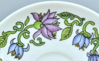Hollóházi MALÉV szignós virág mintás kávés szett dobozban, matricás porcelán, jelzett, hibátlan