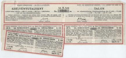 Budapest 1914. "Budapest Székesfőváros" 4 1/2%-os Kötelezvény bemutatóra" 4800K-ról, ...