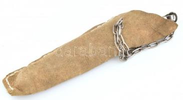 Válik féle vadász bicska, zsebkés, jelzett, bőr tokkal 22 cm Réz és szarú markolattal