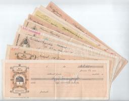 1910-1939. 15db-os csekk- és kötelezvénytétel, közte 1db csehszlovák, 1db kitöltetlen és 4db lyukasz...