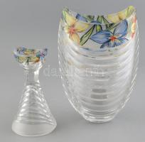 2 db Anina Hütte jelzett, festett kristály váza. a nagyobbik 22 cm