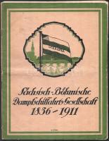75 Jahre Geschichte de Sächsisch-Böhmischen Dampfschiffahrts-Gesellschaft (SBDG) Dresden. 1836-1911. Berlin,1911,Ecksteins Biographischer Verlag, 39+1 p. Német nyelven. Szövegközti fekete-fehér képanyaggal illusztrált. Kiadói papírkötés, szakadt lapokkal, 16-25. oldalak között kijáró lapokkal, megviselt állapotban.