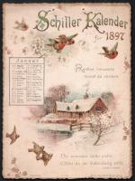 1897 Schiller Kalender, litho illusztrációkkal, hátoldalán ajándékozási sorokkal, 12p